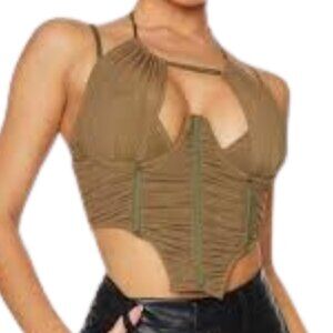 PrettyLittleThing Gathered Mesh Halterneck Underbust Corset Feminine Barbiecore